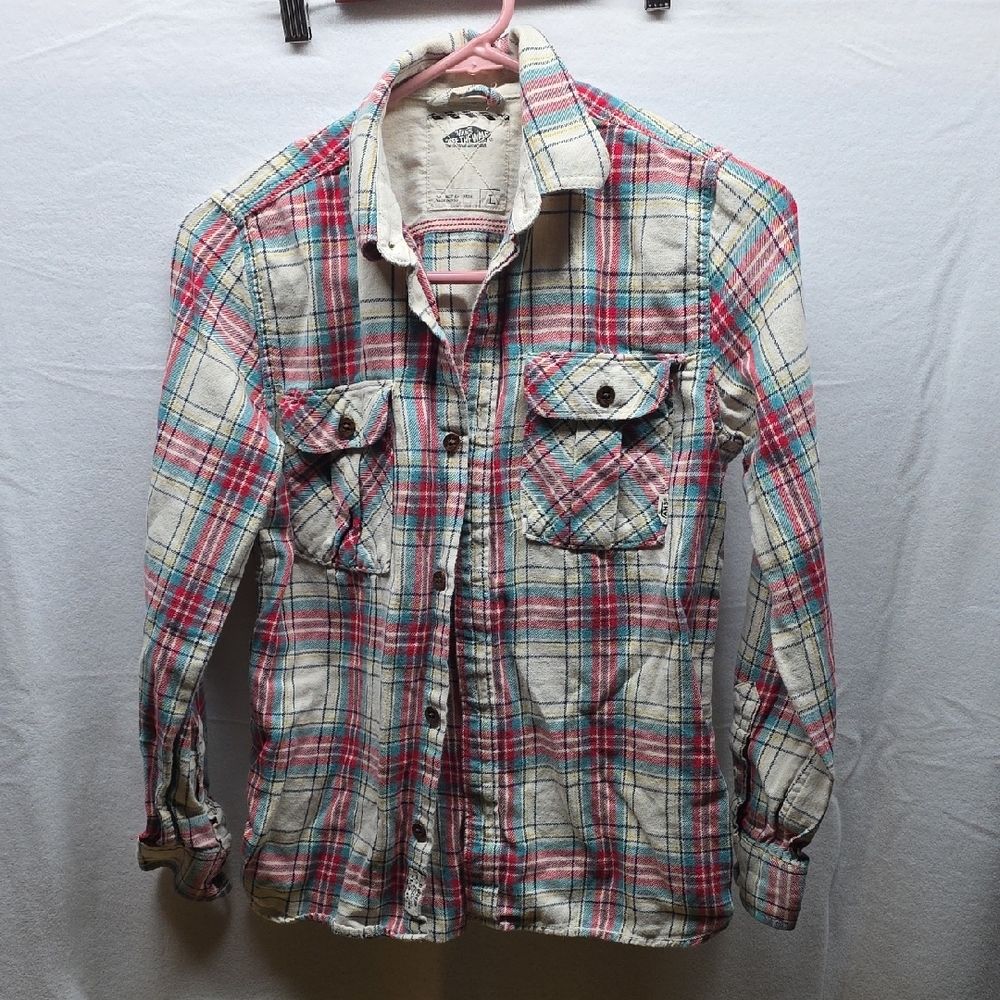Vans Red, Blue and Cream Plaid Button-Up Shirt